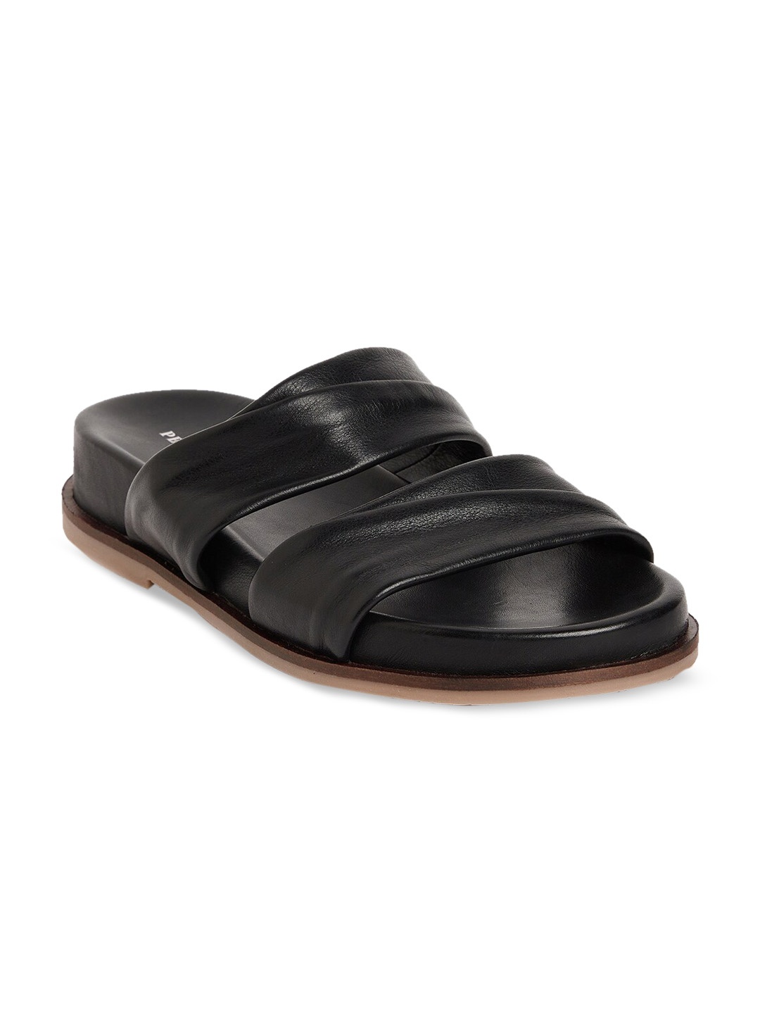 

Peach Flores Leather Open Toe Open Toe Flats, Black