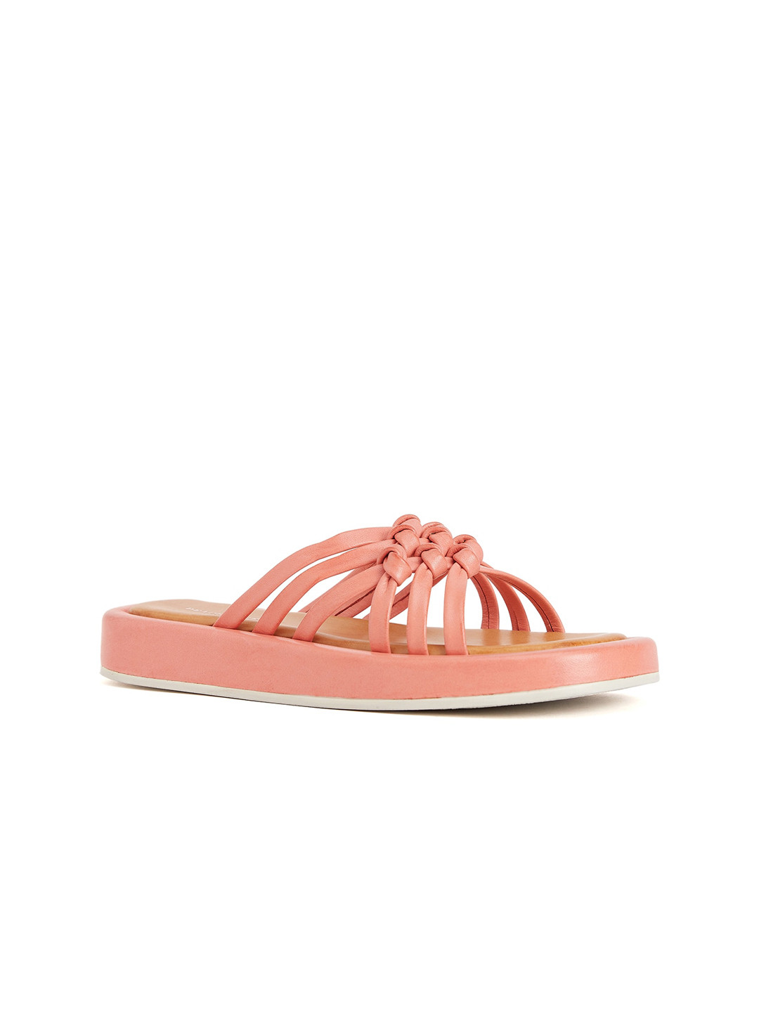 

Peach Flores Leather Open Toe Open Toe Flats, Pink