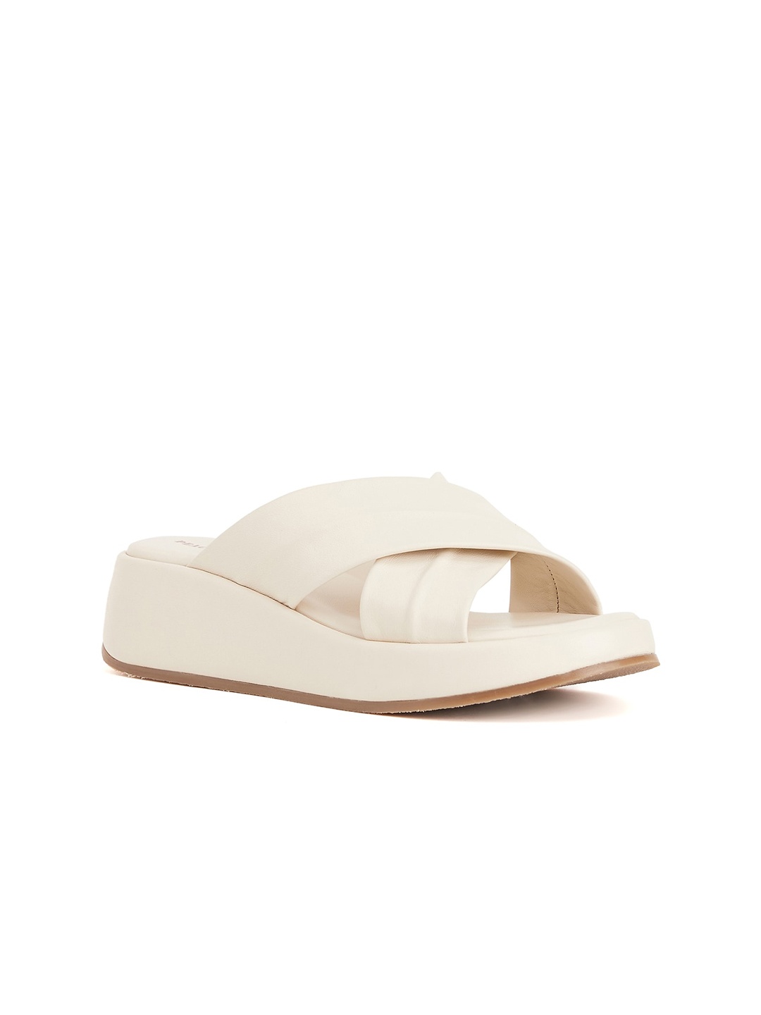 

Peach Flores Leather Open Toe Open Toe Flats, Off white