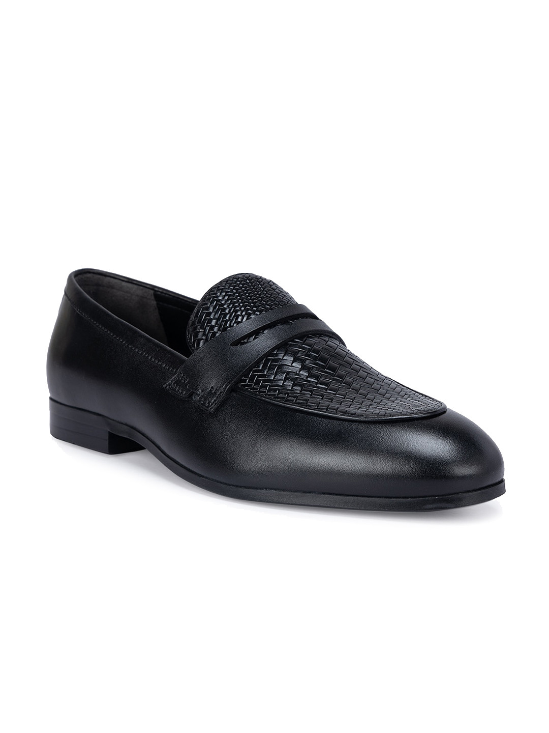 

ROSSO BRUNELLO Men Textured Leather Formal Loafers, Black