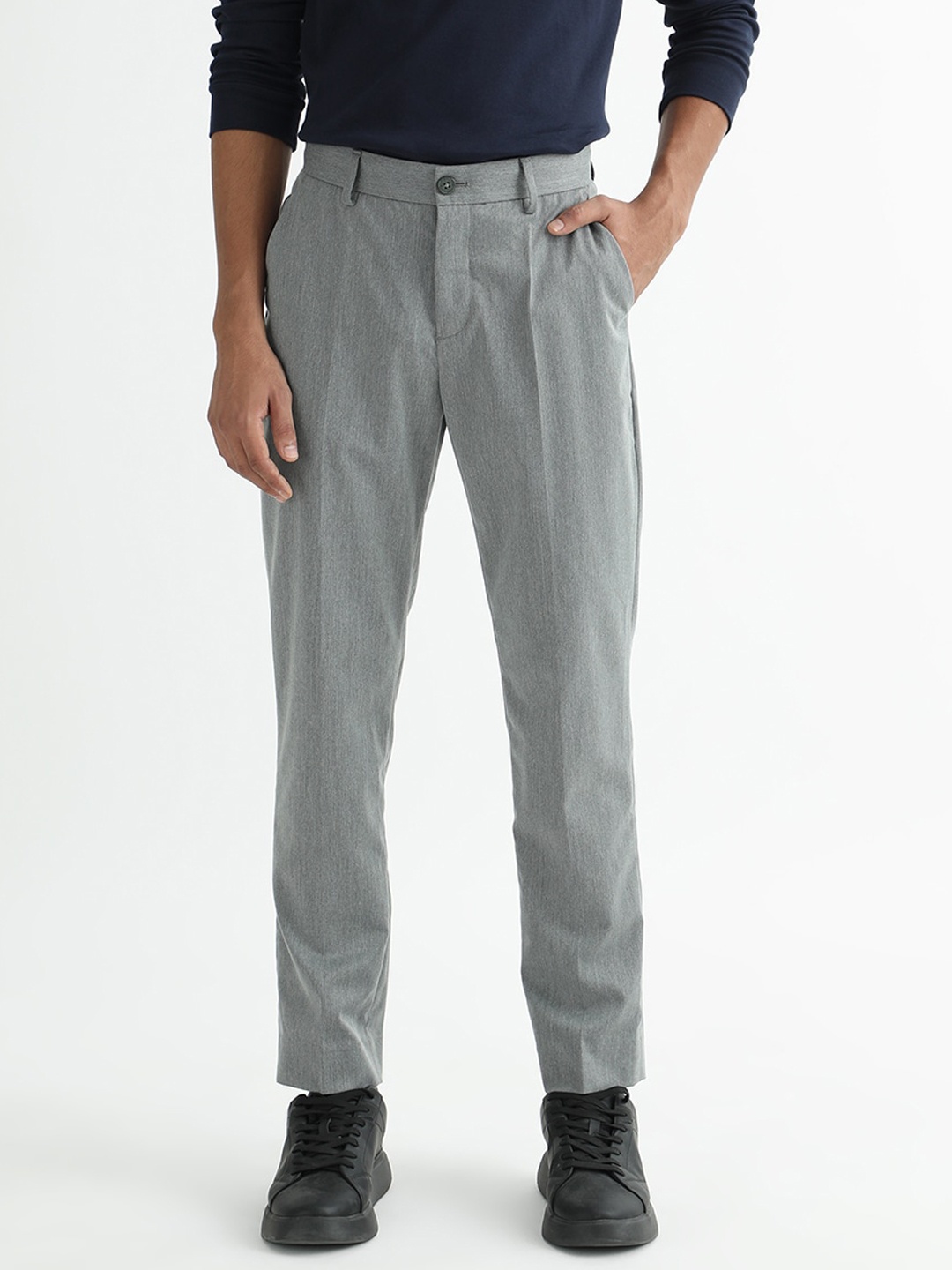 

RARE RABBIT Men Chamer Slim Fit Mid-Rise Casual Trouser, Grey