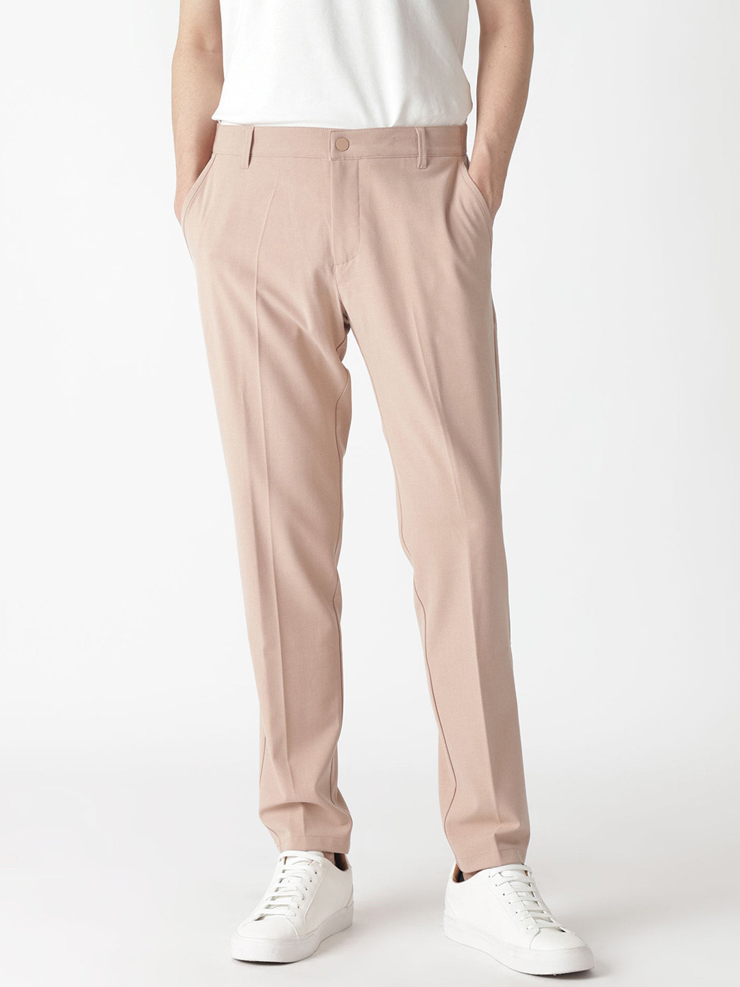 

RARE RABBIT Men Drivers Slim Fit Mid-Rise Casual Trouser, Peach