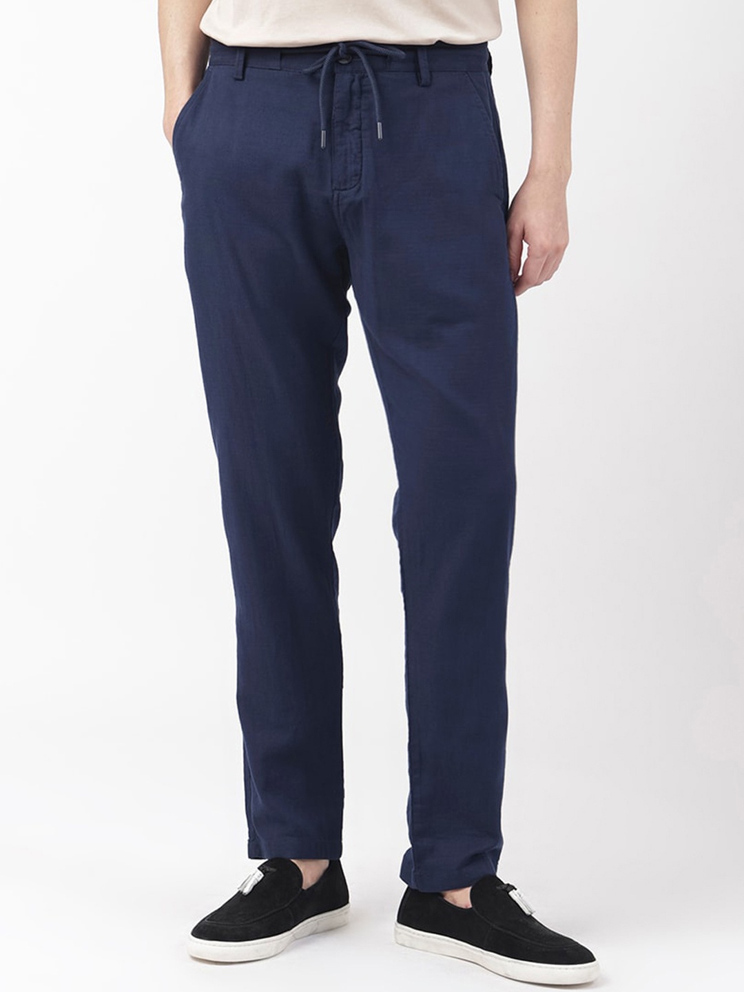 

RARE RABBIT Men Mid-Rise Regular Fit Cotton Regular Trousers, Blue