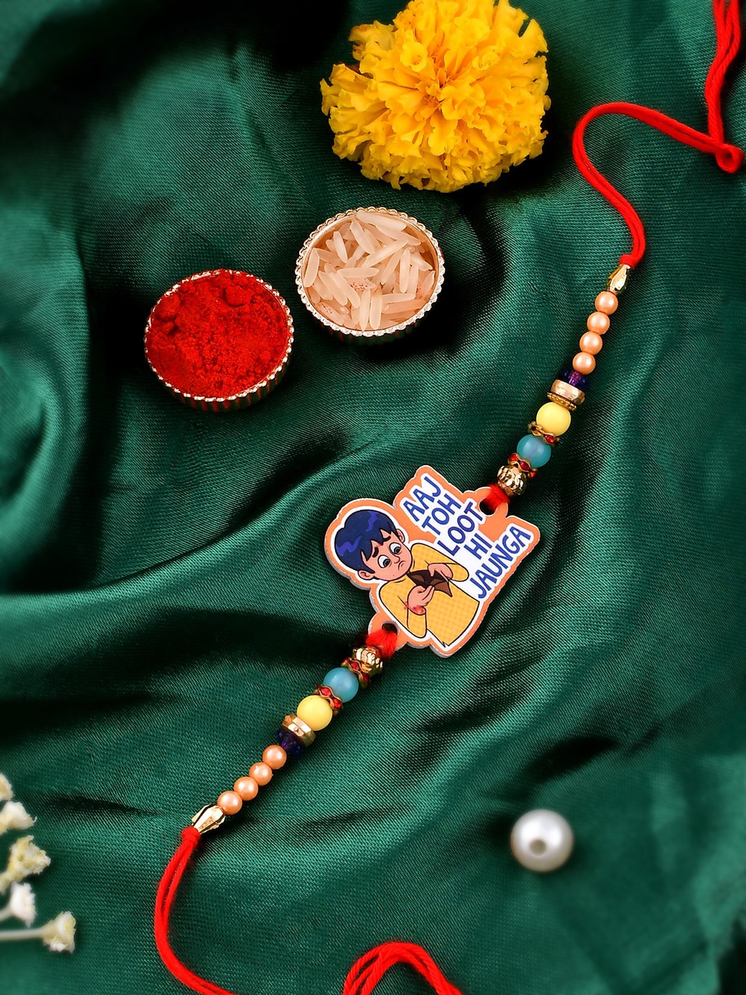 

Shoshaa Funky Slogan Brother Image Kids Bhai Rakhi with Roli Chawal, Red