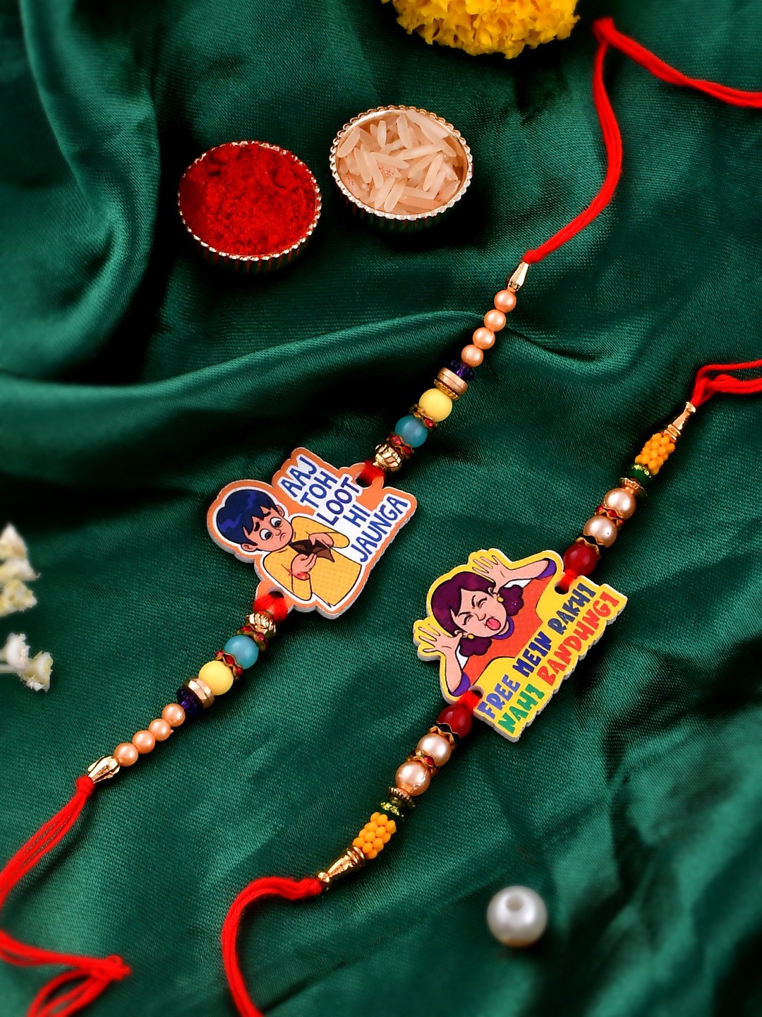 

Shoshaa Funky Slogan Brother Sister Image Combo Rakhi Set, Multi