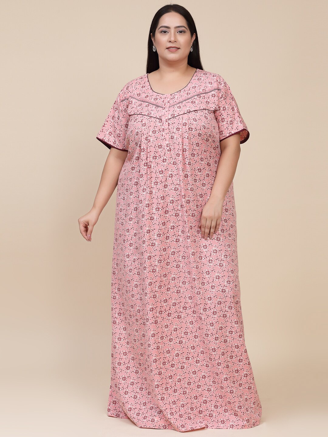 

Sweet Dreams Plus Size Pink Floral Printed Maxi Nightdress