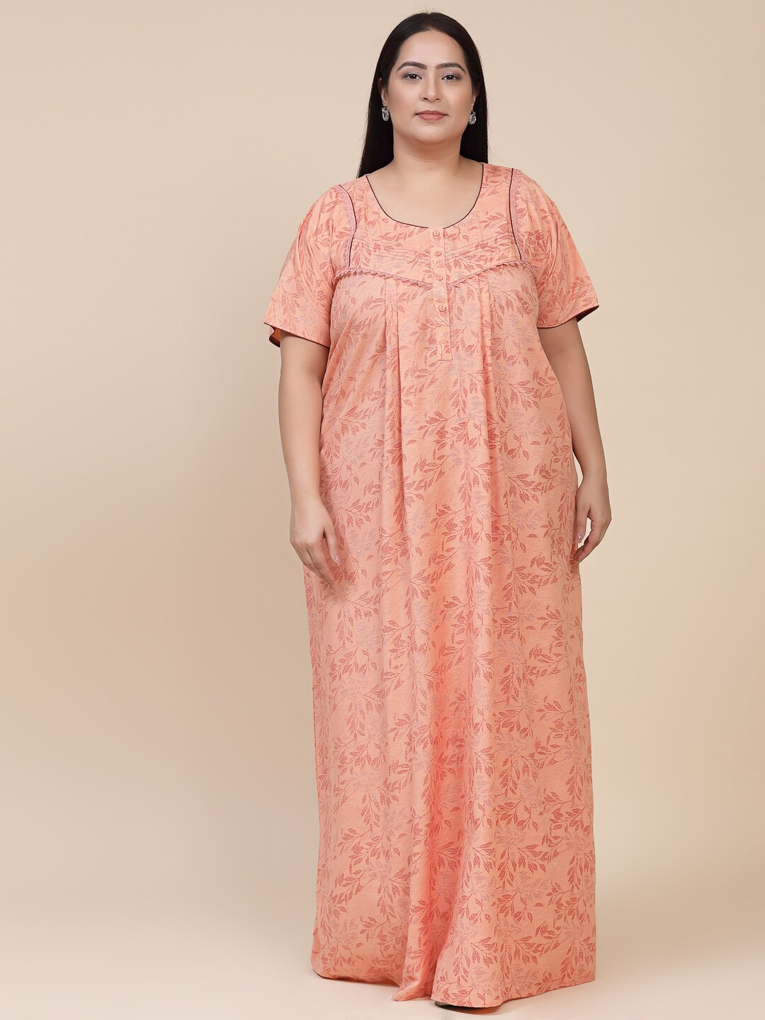 

Sweet Dreams Peach-Coloured Printed Maxi Nightdress