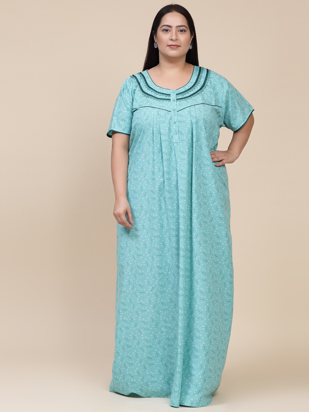 

Sweet Dreams Plus Size Green Floral Printed Maxi Nightdress