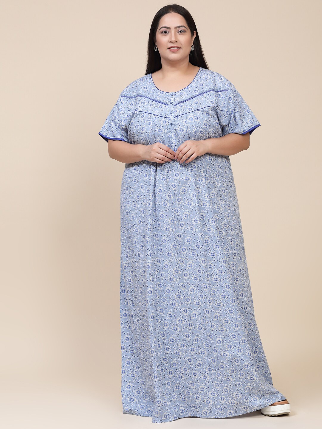 

Sweet Dreams Blue Floral Printed Maxi Nightdress