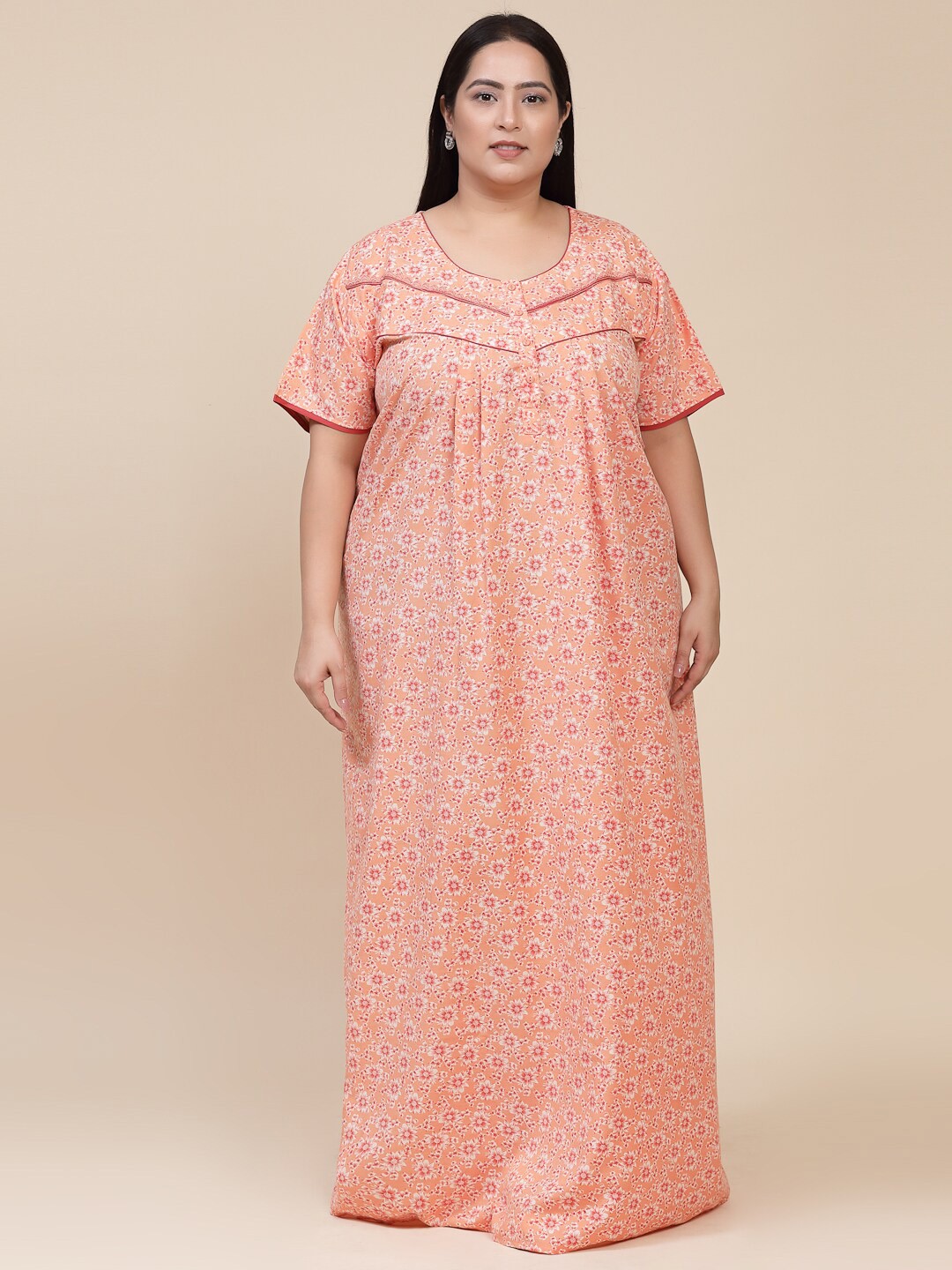 

Sweet Dreams Peach-Coloured Printed Maxi Nightdress