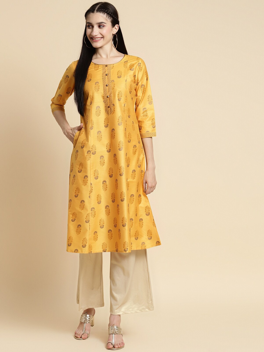 

Rangita Ethnic Motifs Printed Thread Work Kurta, Yellow