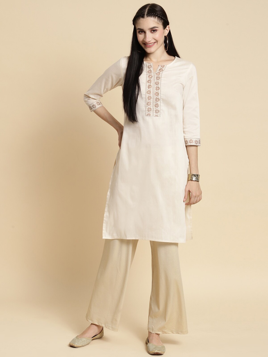 

Rangita Yoke Design Thread Work Straight Kurta, Cream