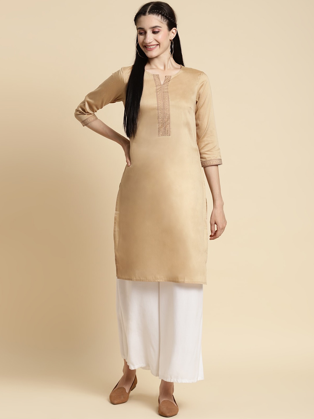 

Rangita Round Neck Straight Kurta, Beige