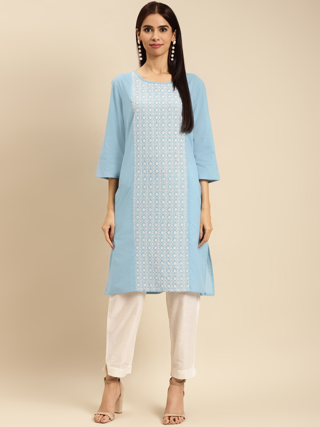 

Rangita Ethnic Motifs Embroidered Thread Work Pure Cotton Kurta, Blue