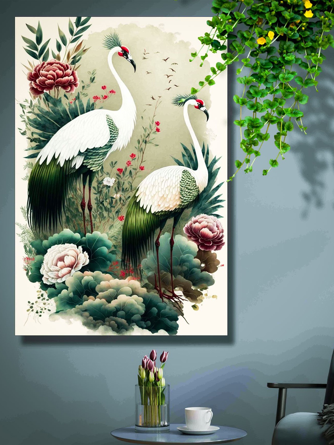 

SAF Cream-Colored & Green Flamingo Painting Canvas Wall Art