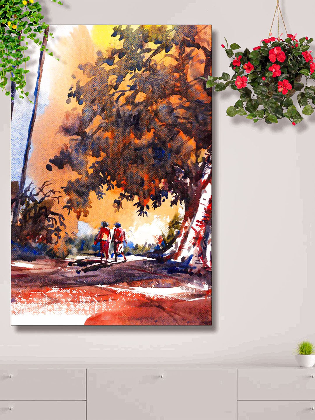 

SAF Orange Colored & Blue Nature Art Printed Canvas Wall Art