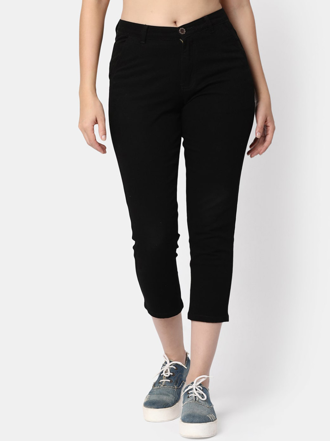 

V-Mart Women Mid-Rise Three-Fourth Trousers, Black