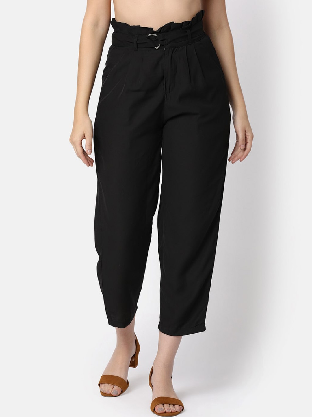 

V-Mart Women Regular Fit Mid-Rise Cotton Culottes Trousers, Black