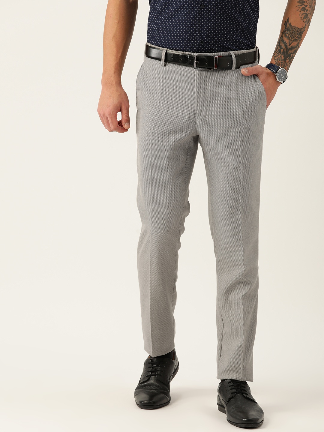 

Peter England Men Slim Fit Formal Trousers, Grey