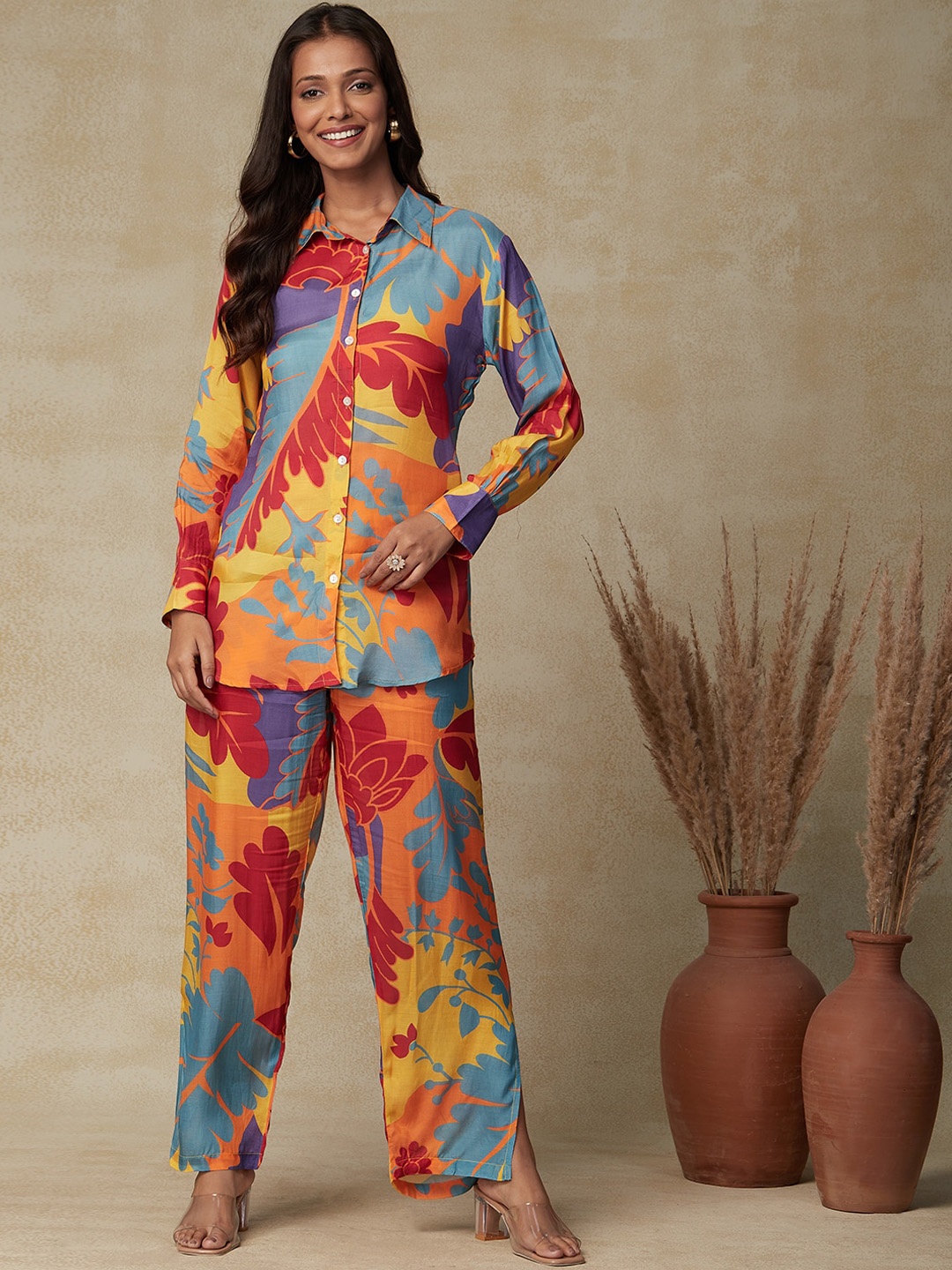 

FASHOR Floral Printed Shirt With Trousers, Blue