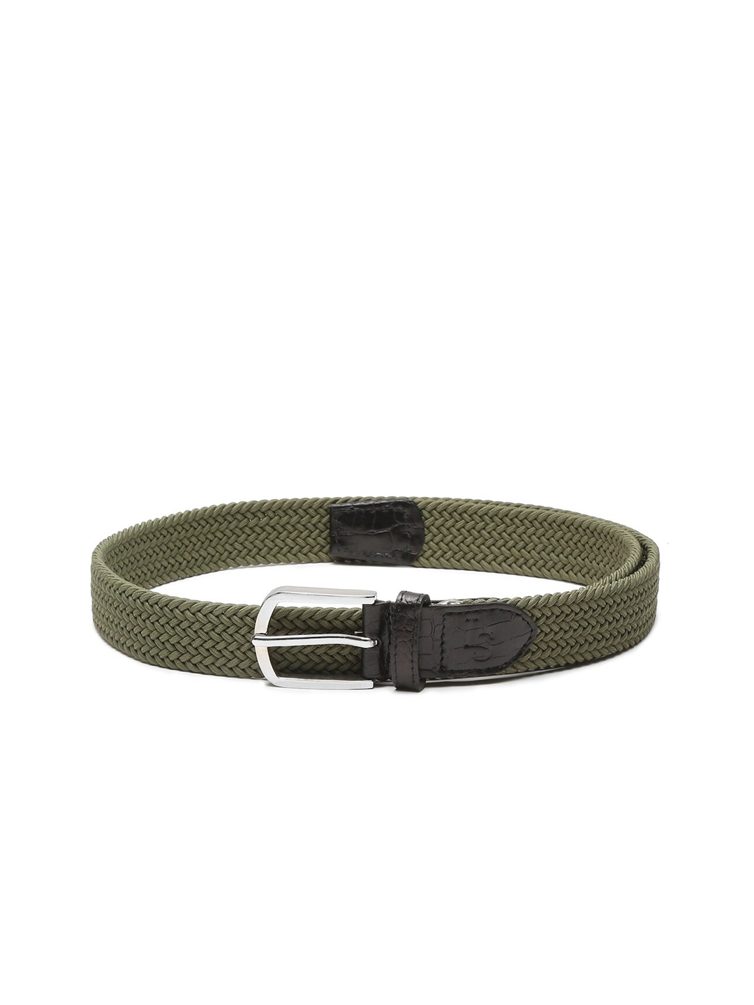 

LOUIS STITCH Men Braided Stretchable Belt With Leather End, Olive