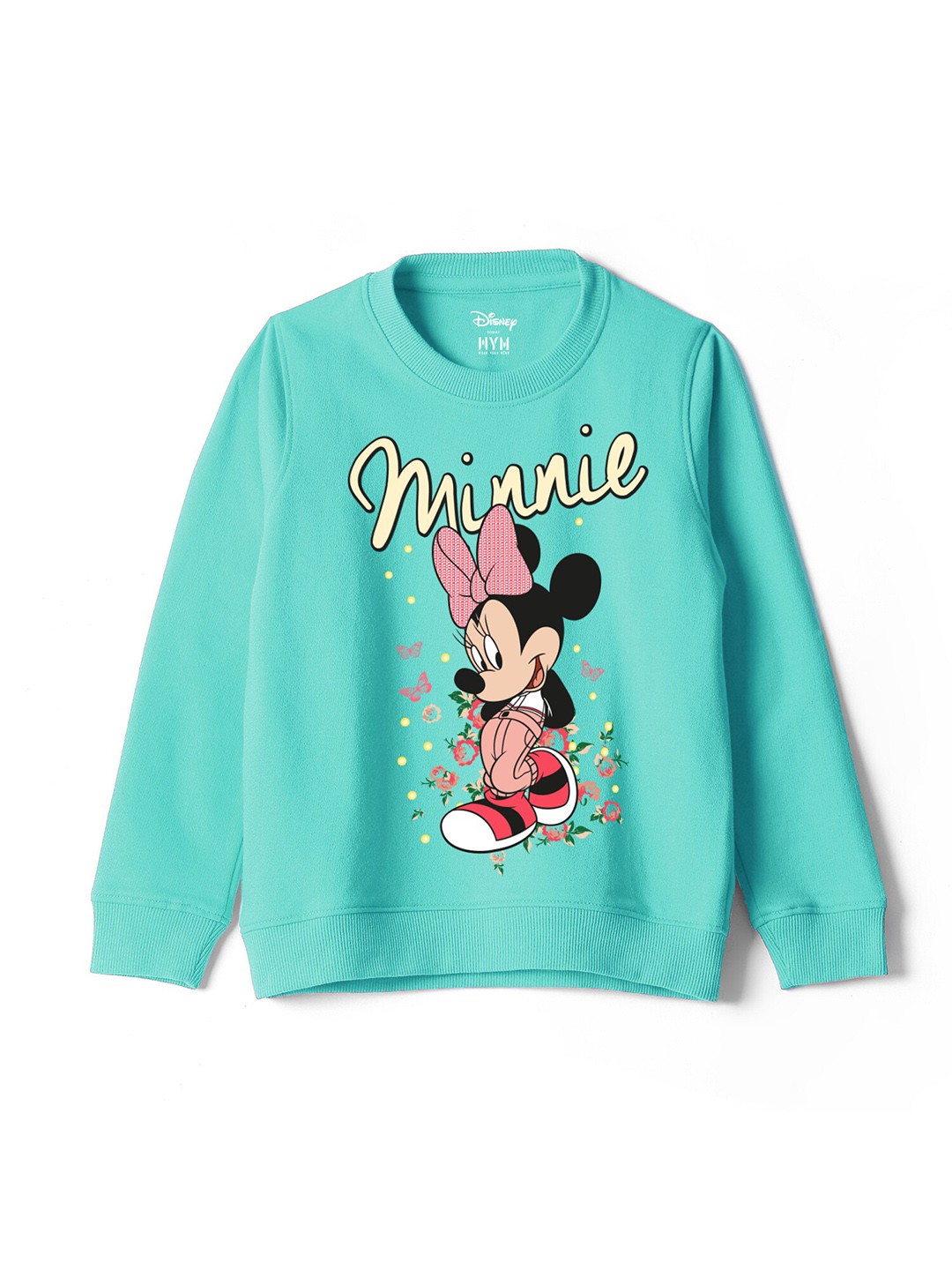 

Wear Your Mind Girls Minnie Mouse Printed Pure Cotton Sweatshirt, Turquoise blue