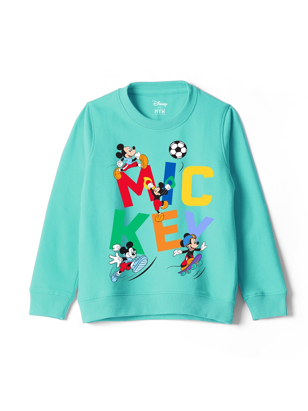 

Wear Your Mind Boys Printed Mickey Mouse Pure Cotton Sweatshirt, Turquoise blue