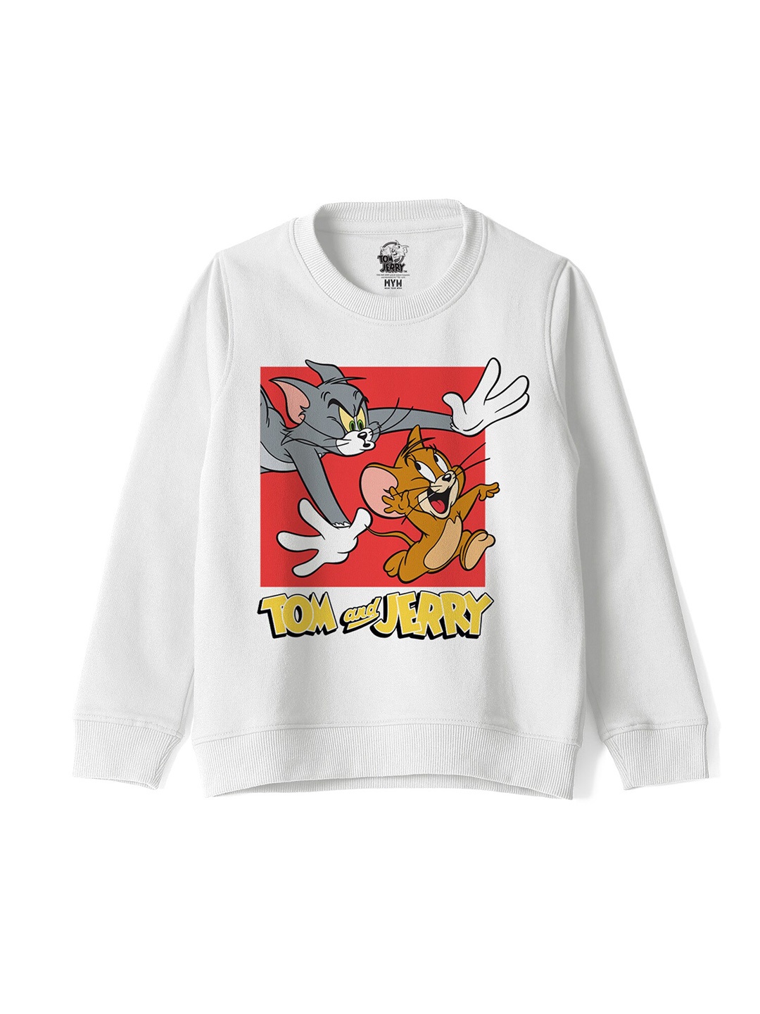 

Wear Your Mind Girls Printed Tom & Jerry Pure Cotton Sweatshirt, White