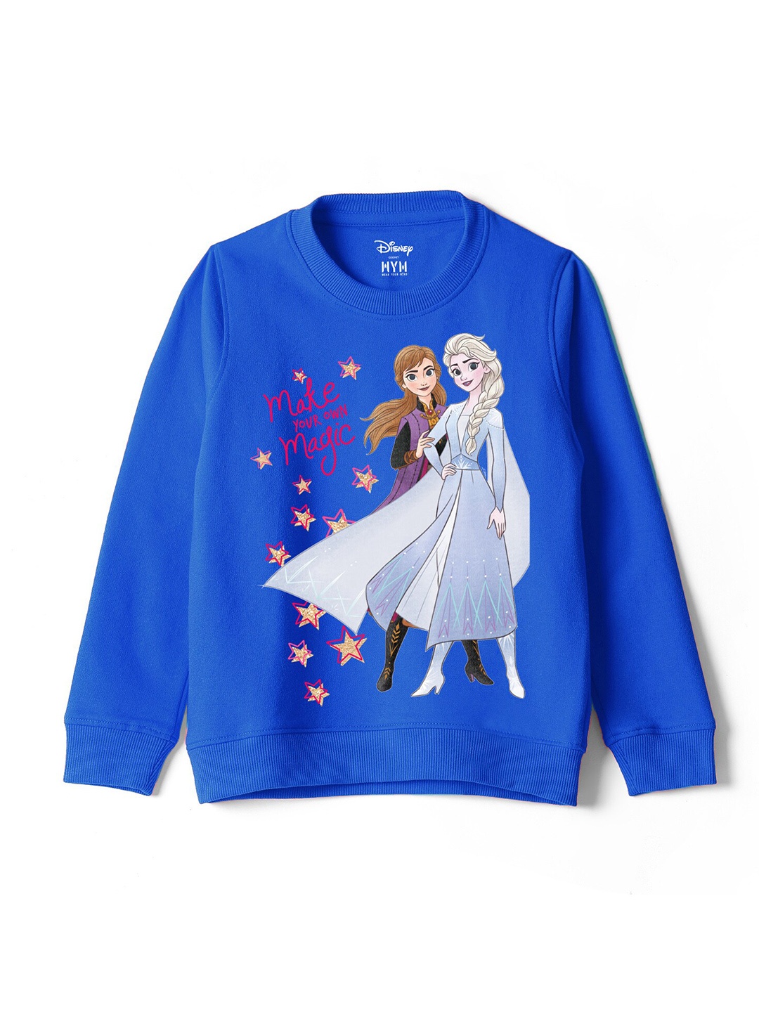 

Wear Your Mind Girls Elsa & Anna Printed Round Neck Cotton Sweatshirt, Blue