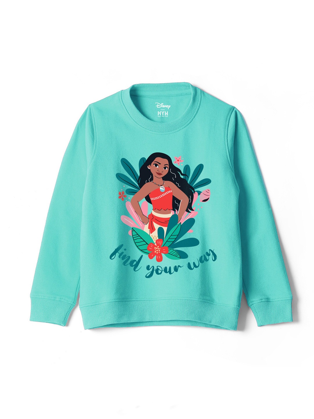 

Wear Your Mind Girls Turquoise Disney Princess Printed Round Neck Cotton Sweatshirt, Turquoise blue