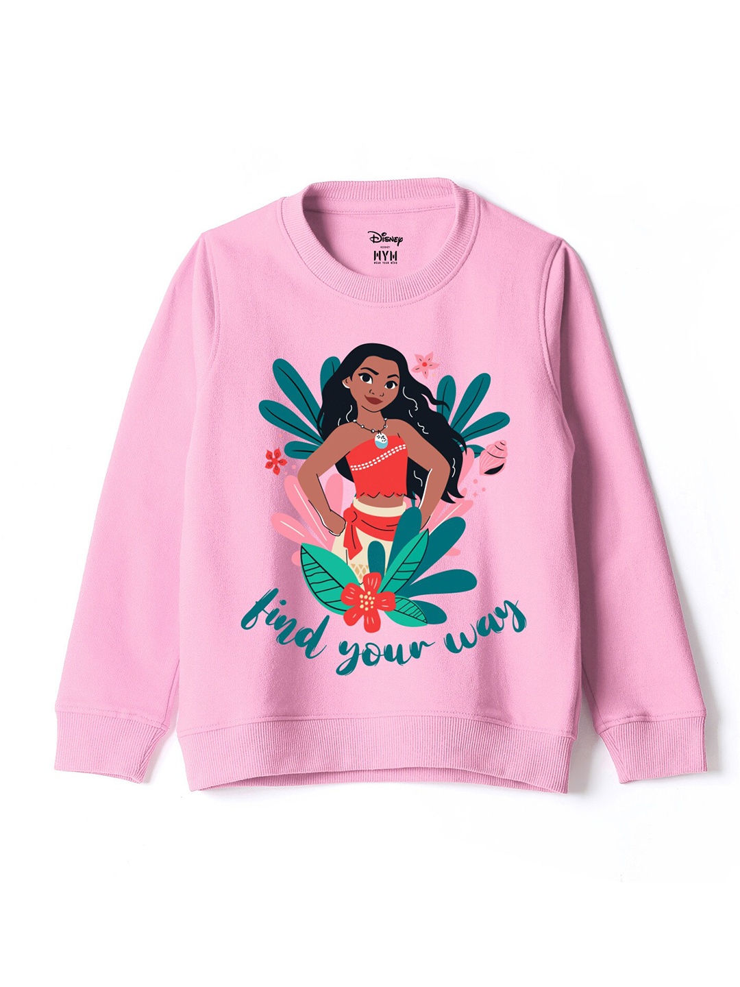 

Wear Your Mind Girls Moana Graphic Printed Round Neck Cotton Regular Sweatshirt, Pink