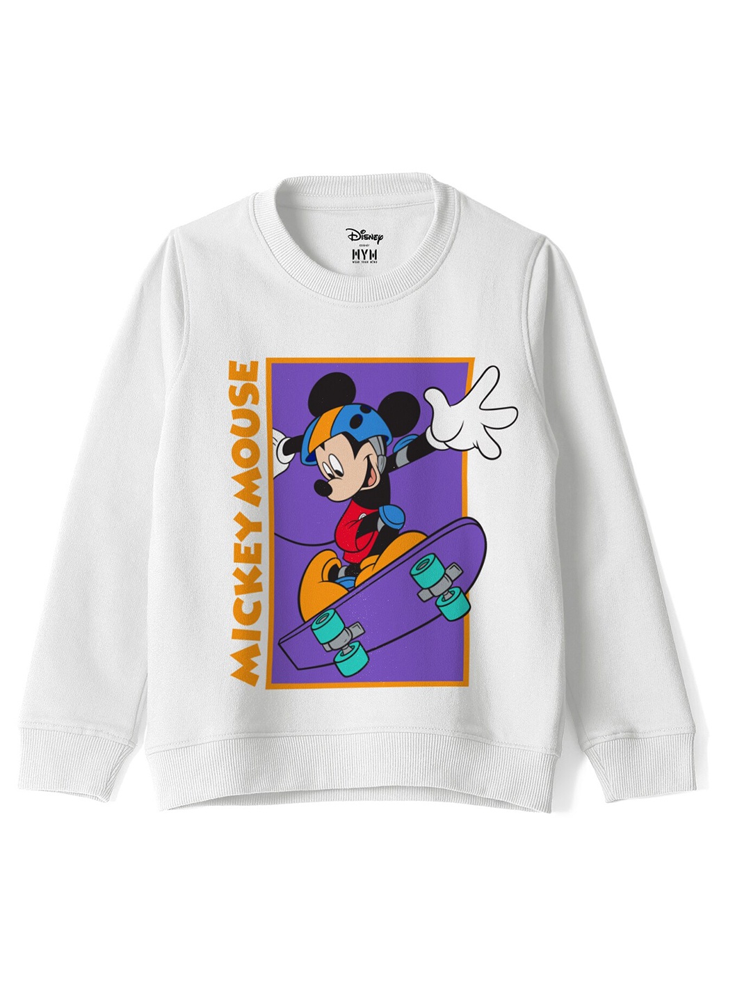 

Wear Your Mind Boys Mickey Mouse Graphic Printed Round Neck Cotton Regular Sweatshirt, White