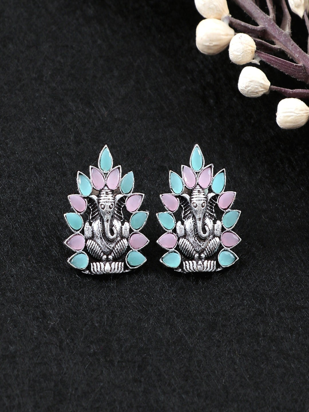 

UNIVERSITY TRENDZ Silver Plated Kundan Studded Drop Earrings