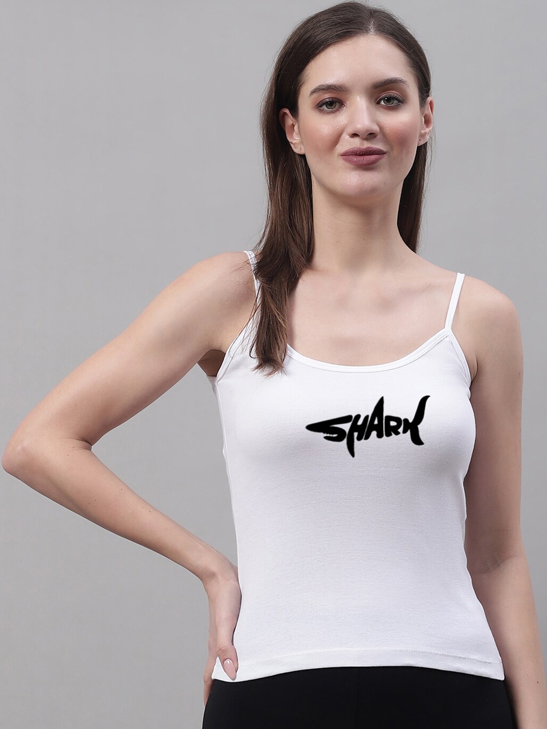 

FBAR Typography Printed Bio Wash Cotton Camisole, White