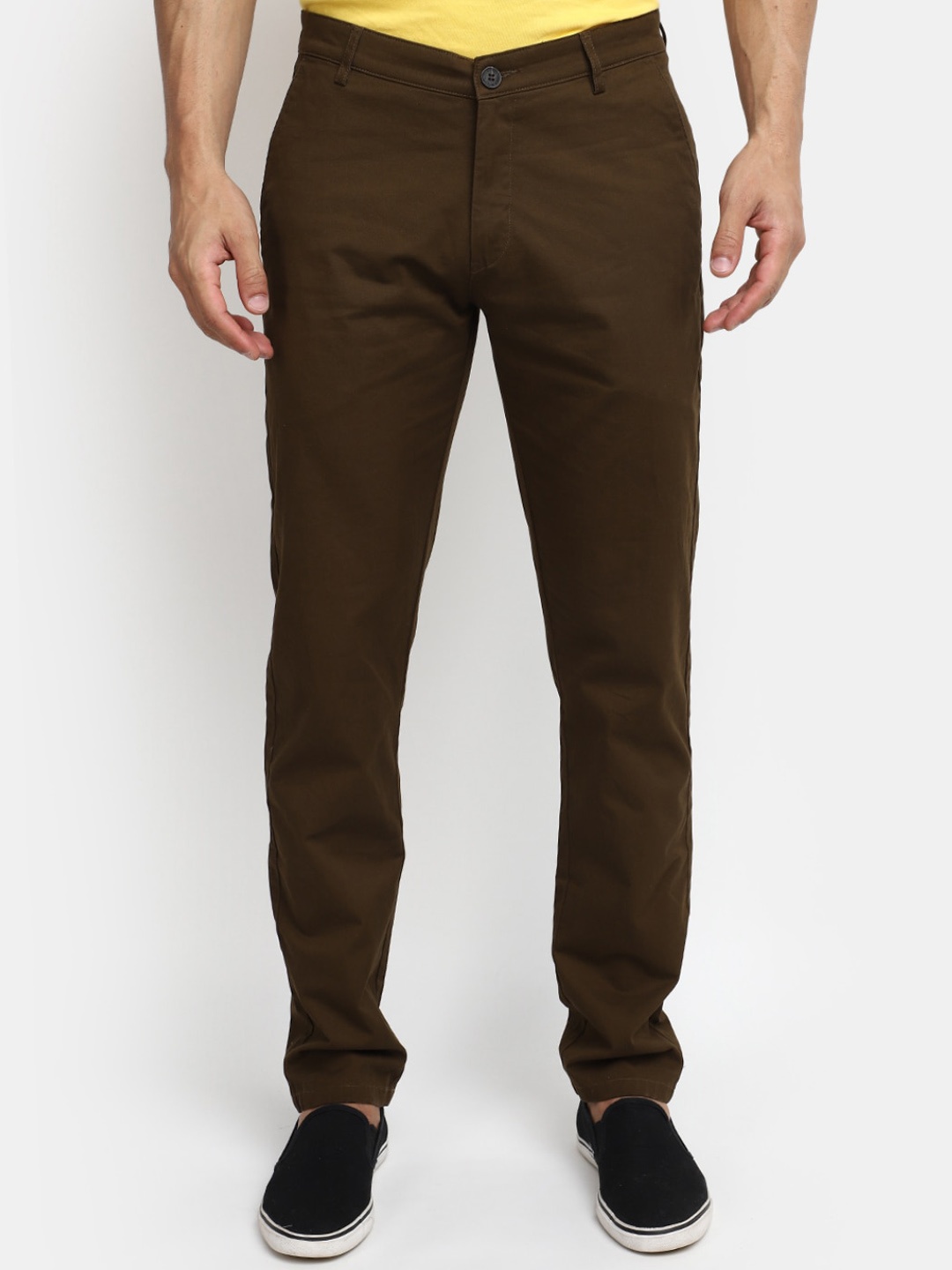 

V-Mart Men Slim Fit Cotton Mid-Rise Casual Trousers, Brown