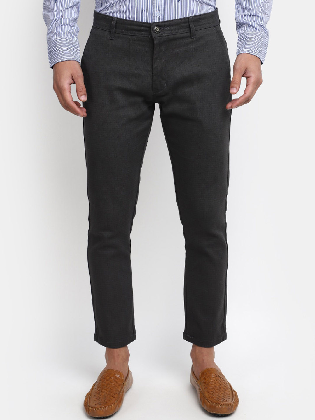 

V-Mart Men Slim Fit Cotton Mid-Rise Casual Trousers, Grey