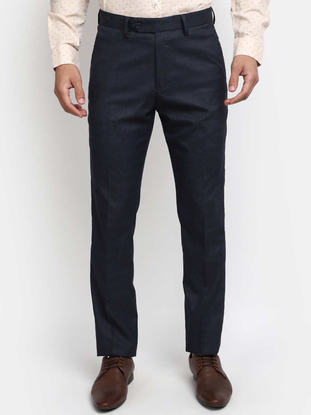 

J White by Vmart Men Textured Slim Fit Formal Trousers, Blue