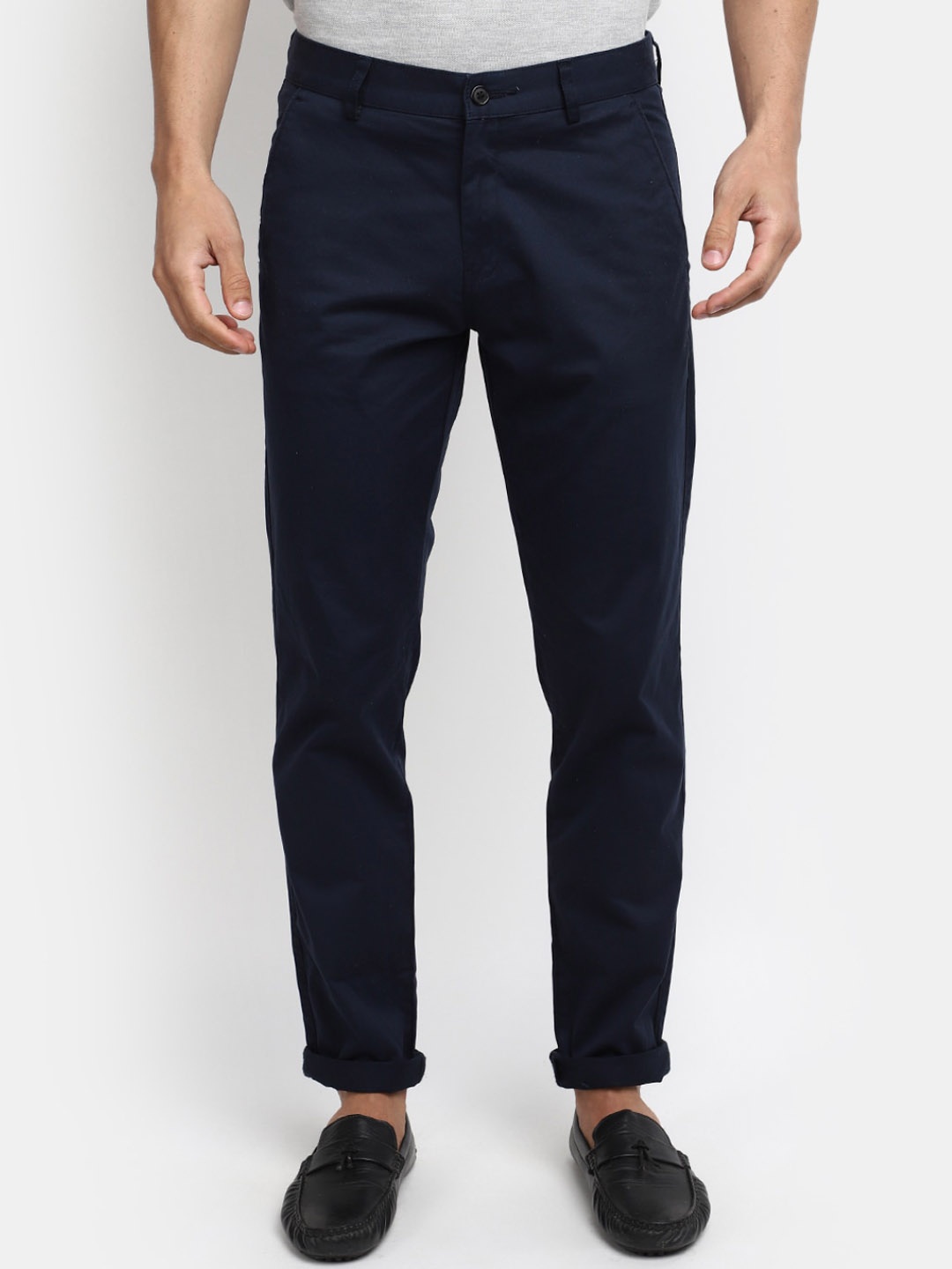 

V-Mart Men Slim Fit Cotton Mid-Rise Casual Trousers, Blue