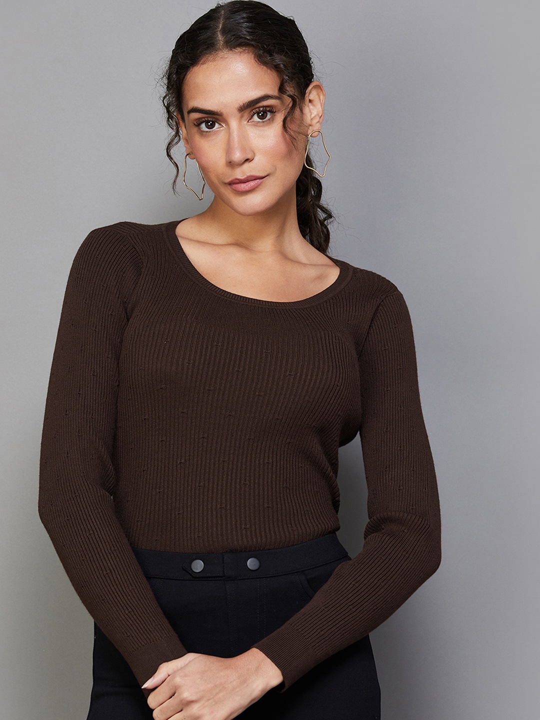 

CODE by Lifestyle Self Design Round Neck Top, Brown
