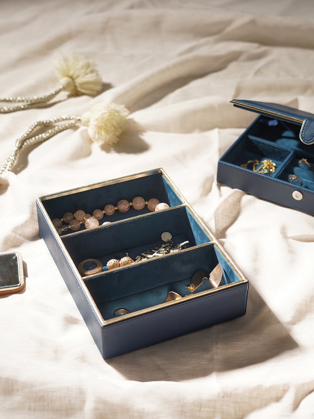 

Pure Home and Living Teal-Blue 3 Compartment MDF Jewellery Organisers