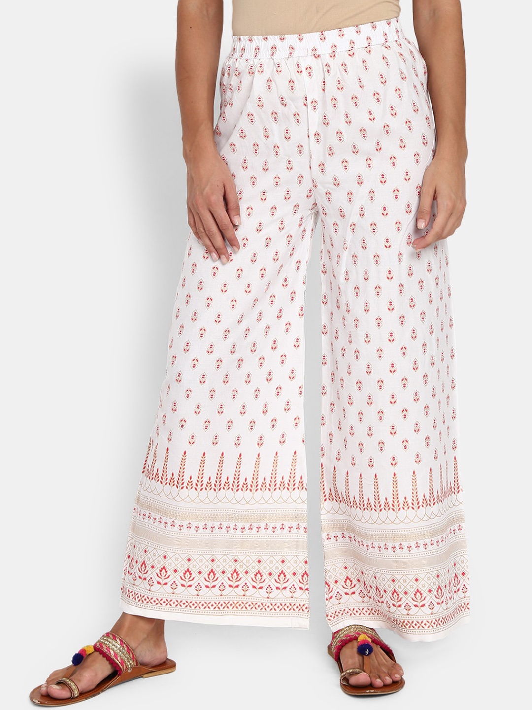 

V-Mart Women Ethnic Motifs Printed Parallel Trousers, White