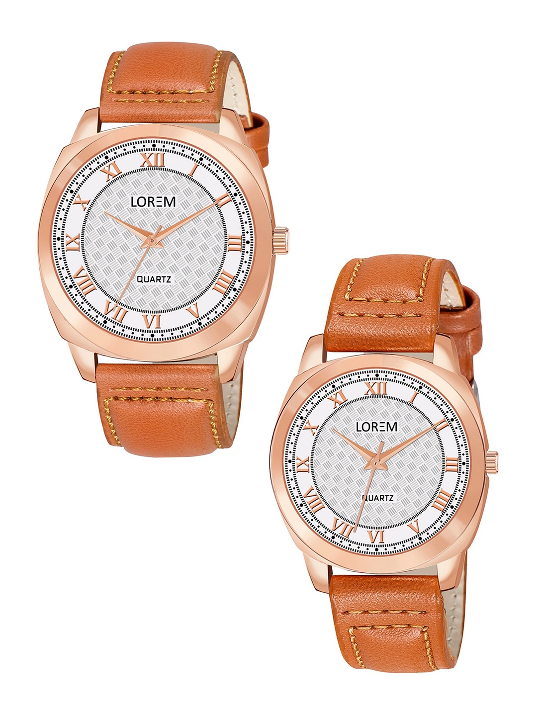 

LOREM Unisex Brass Embellished Dial & Leather Straps Analogue Watch, Brown