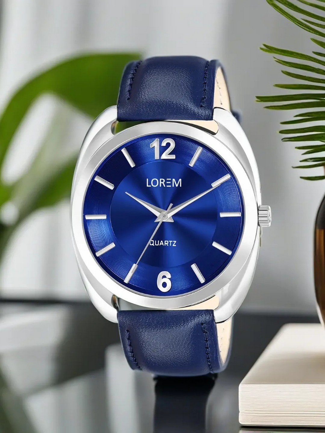 

LOREM Men Brass Dial & Leather Straps Analogue Watch, Blue