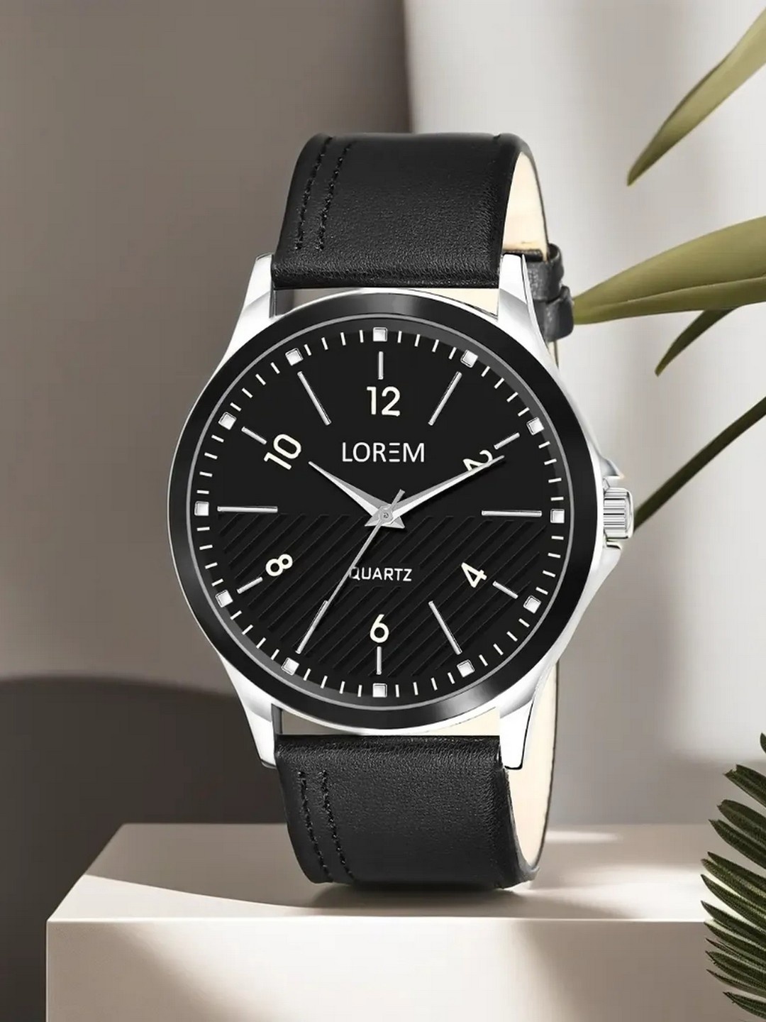 

LOREM Men Brass Dial & Leather Straps Analogue Watch, Black