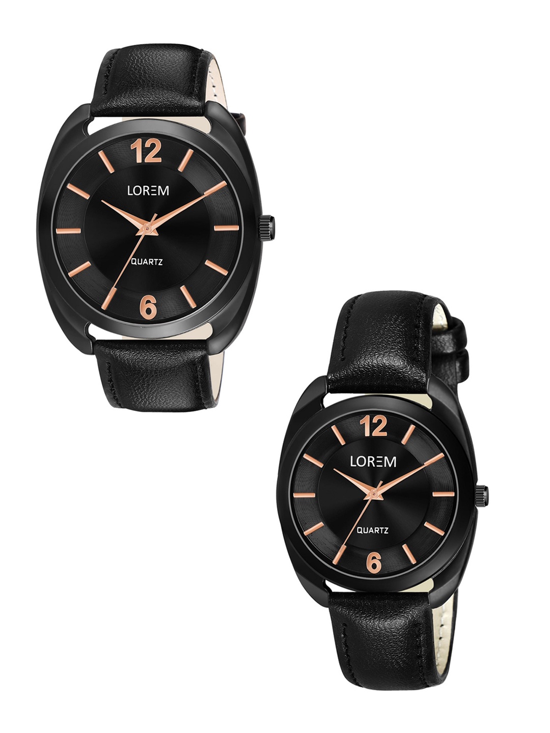 

LOREM Brass Dial & Leather Textured Straps Analogue Watch, Black