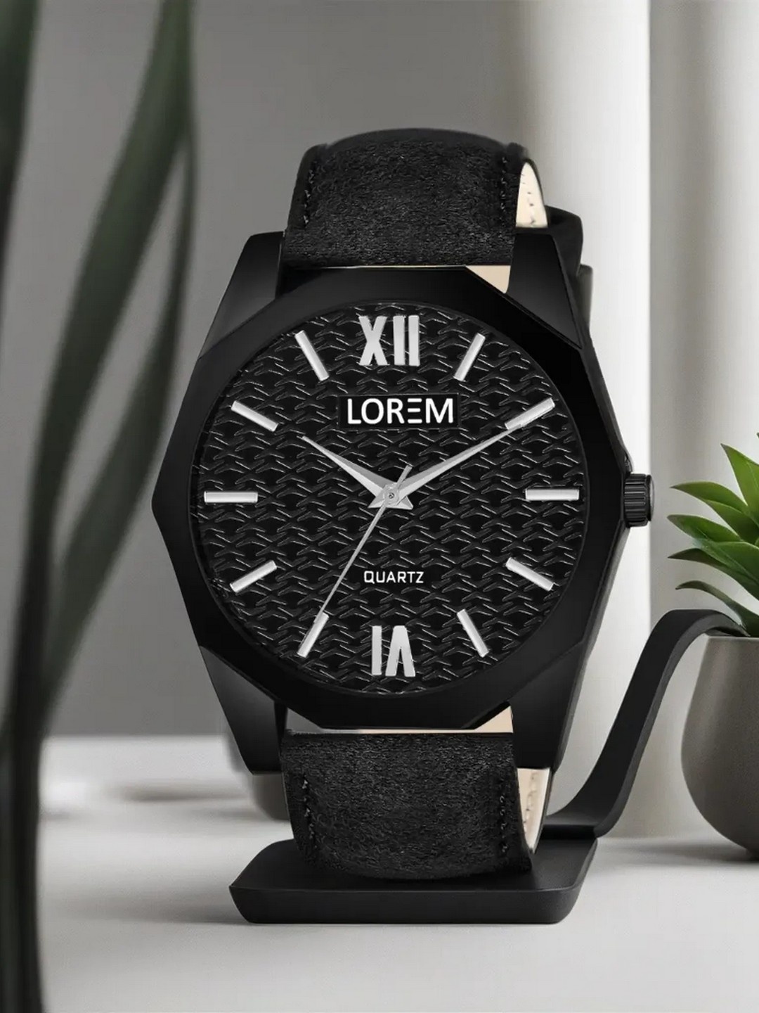 

LOREM Men Textured Dial Leather Straps Analogue Watch LR82, Black