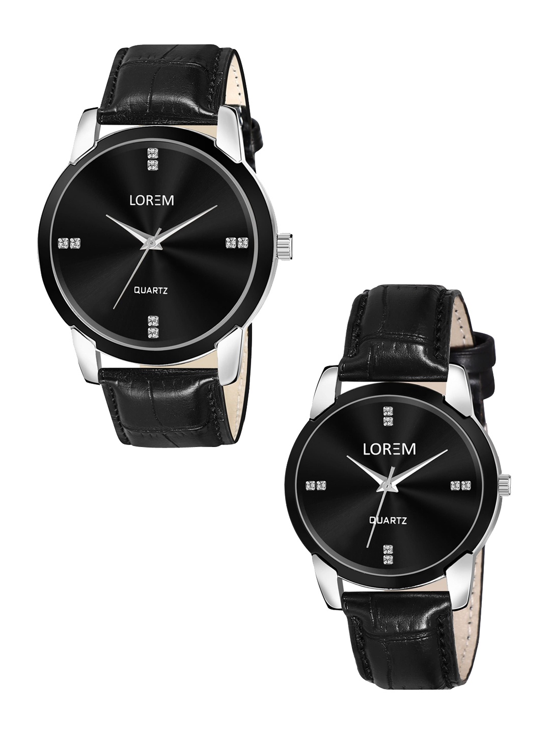 

LOREM Unisex Brass Embellished Dial Leather Textured Straps Analogue Watch LR96-LR343, Black