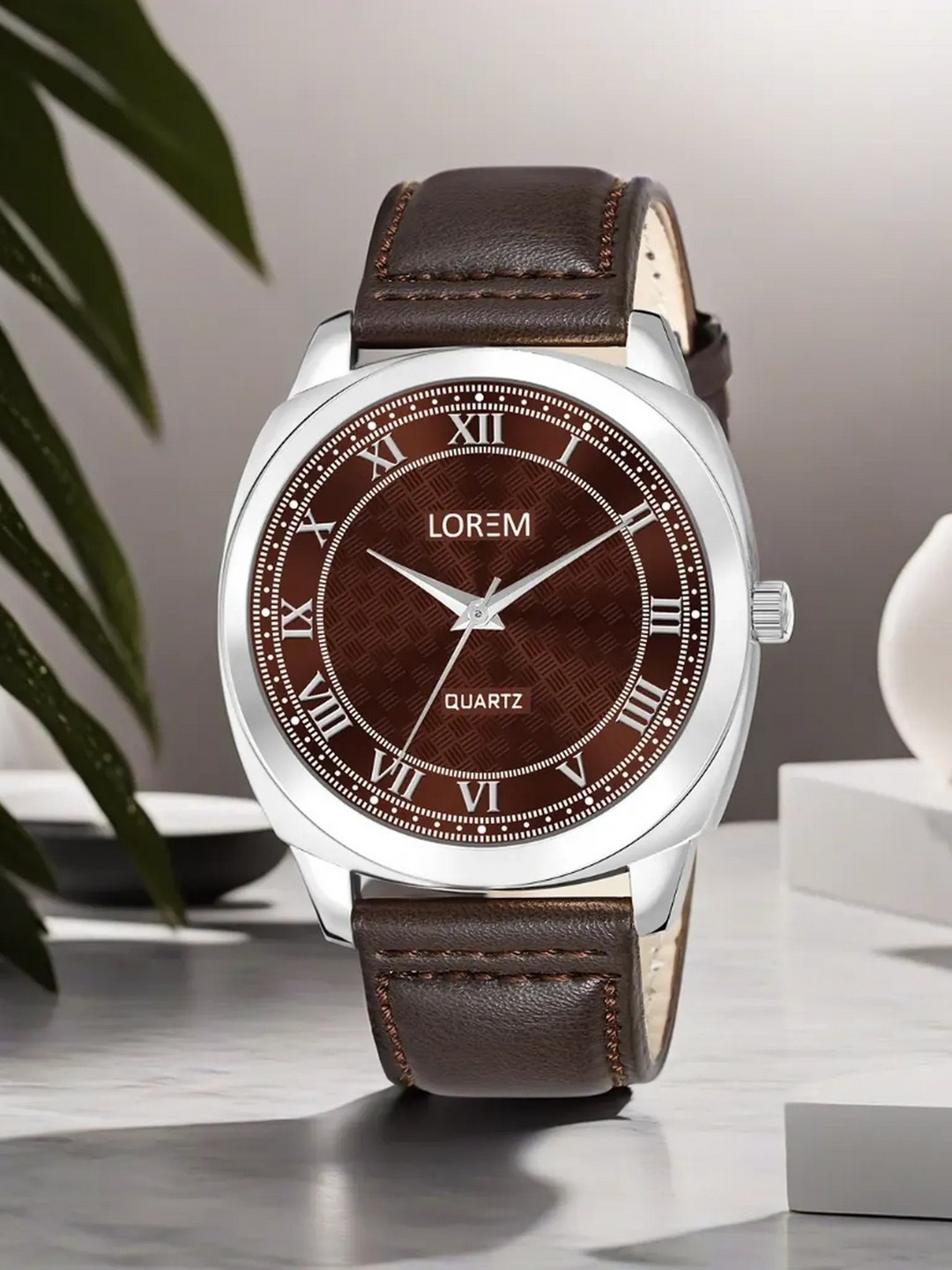 

LOREM Men Textured Dial & Leather Straps Analogue Watch LR91, Brown