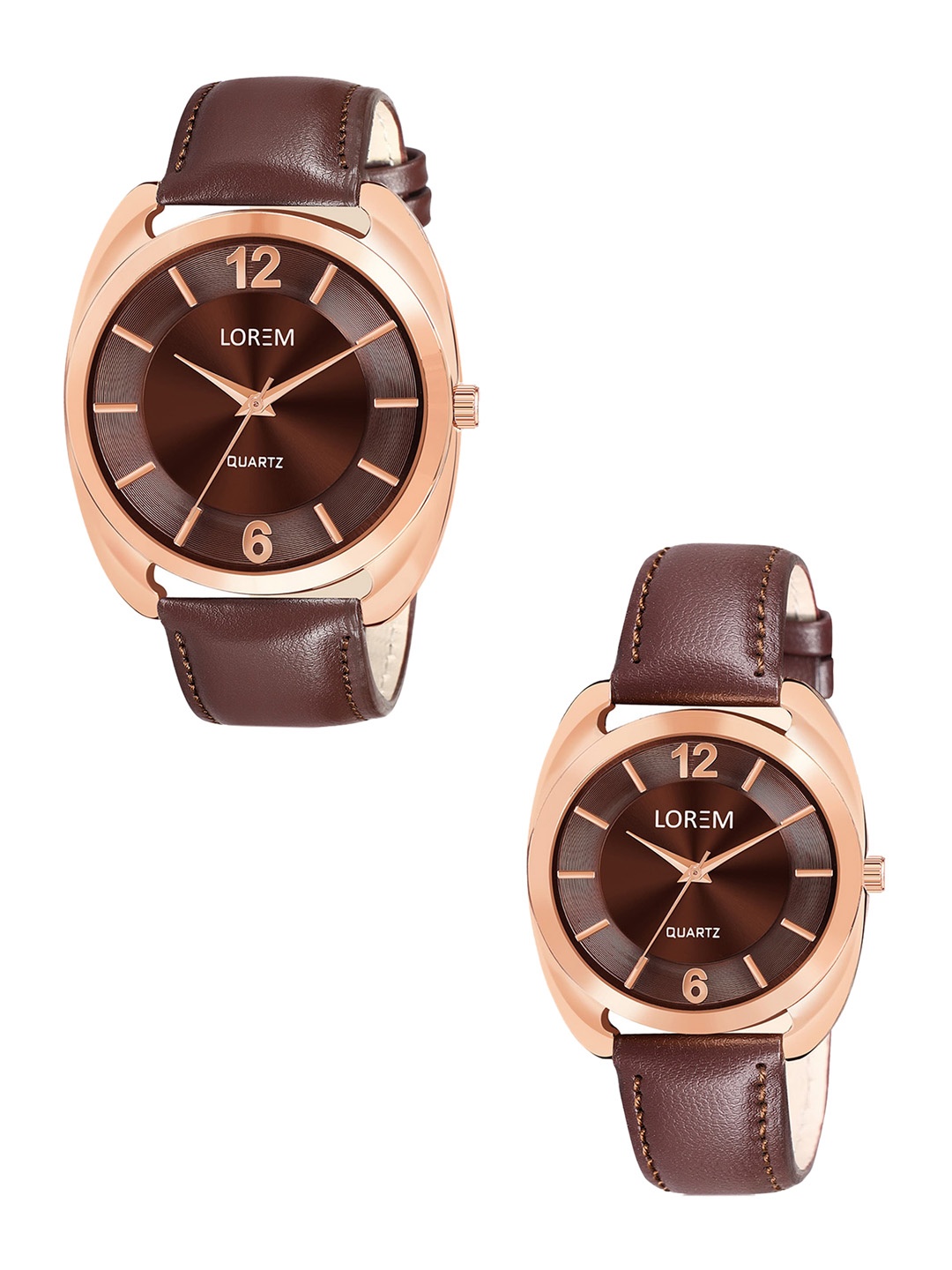 

LOREM Unisex Round His & Her Analogue Watch LR77-LR324, Brown