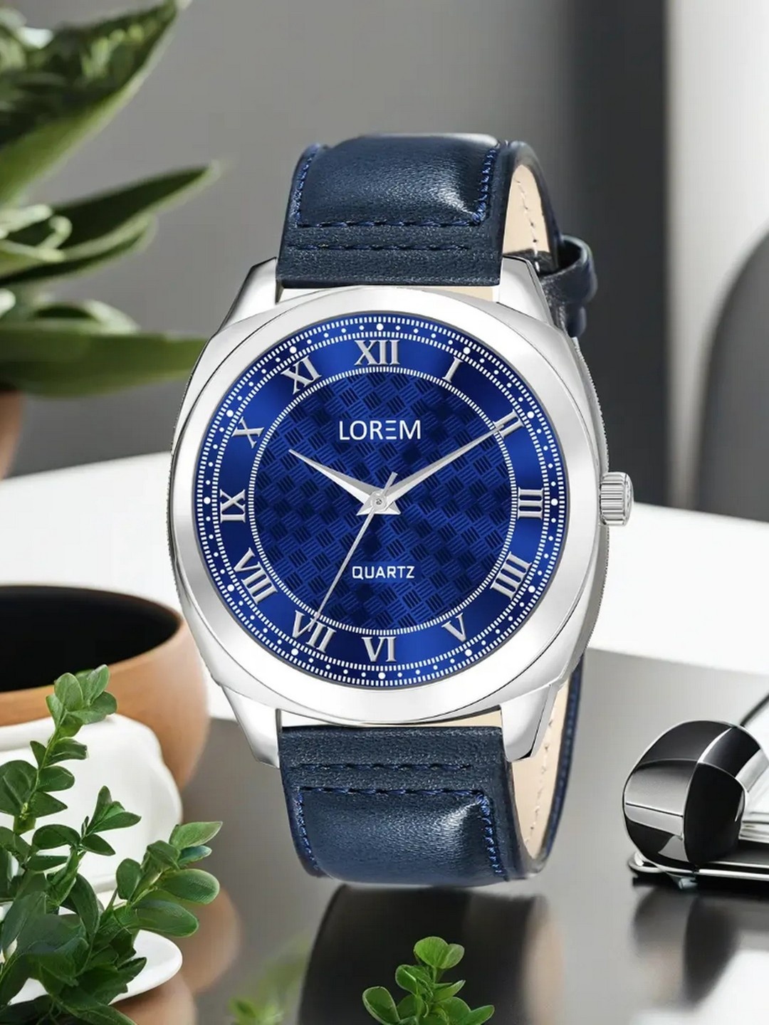 

LOREM Men Brass Dial & Leather Straps Analogue Watch LR92, Blue